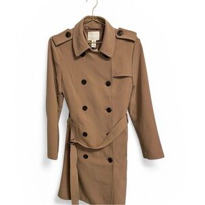 HM Womens Tan Double Breasted Belted Trench Coat Jacket Beige Small EUR 38
